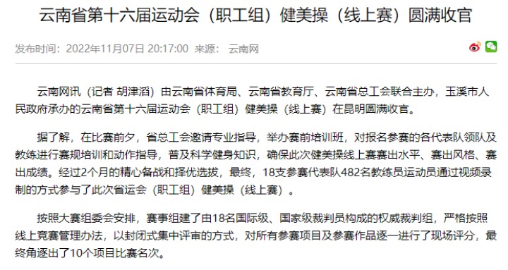 热烈祝贺！云煤（东升国际官网）集团在云南省第十六届活动会（职工组）健美操（线上赛）中斩获佳绩